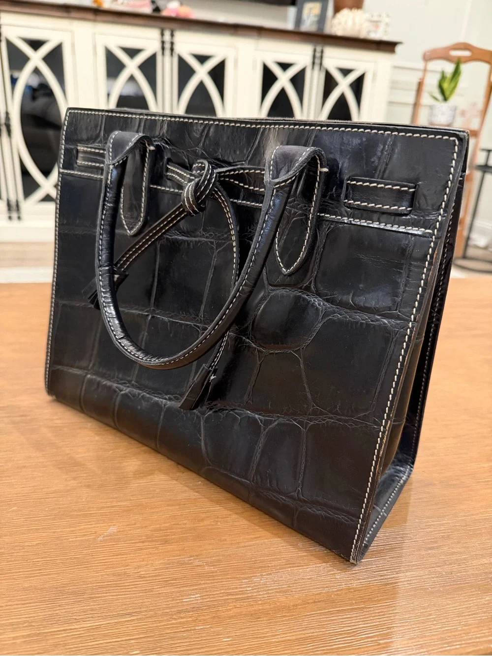 Dooney & Bourke Black Alto Croc-Embossed Satchel Vintage